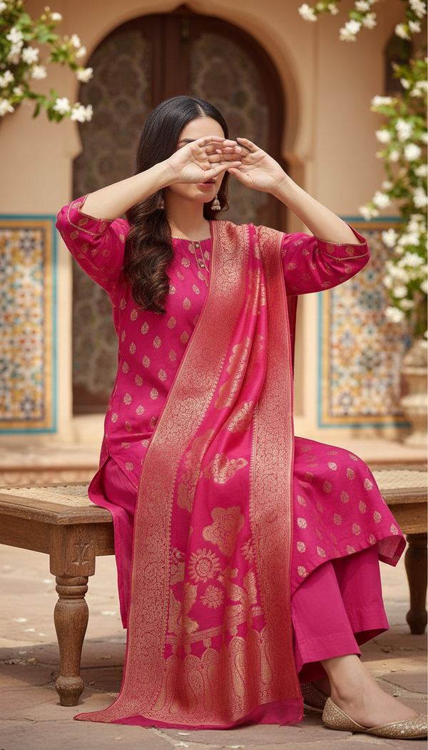 3 PC Unstitched Jaquard Lawn Suit US6082