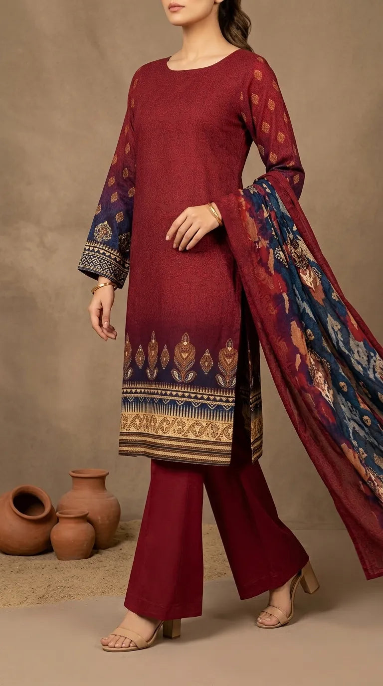 3 PC Digital Printed Lawn Suit US6124