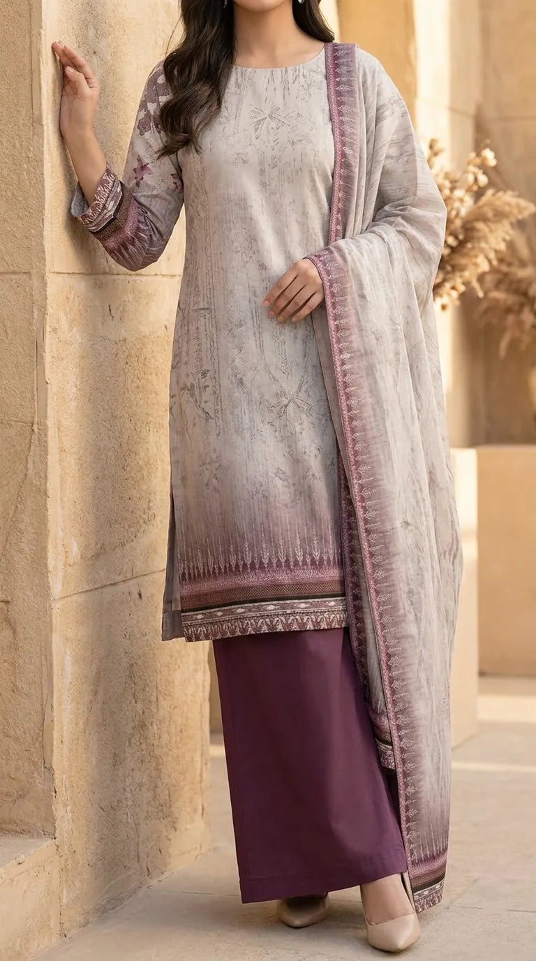 3 PC Digital Printed Lawn Suit US6136