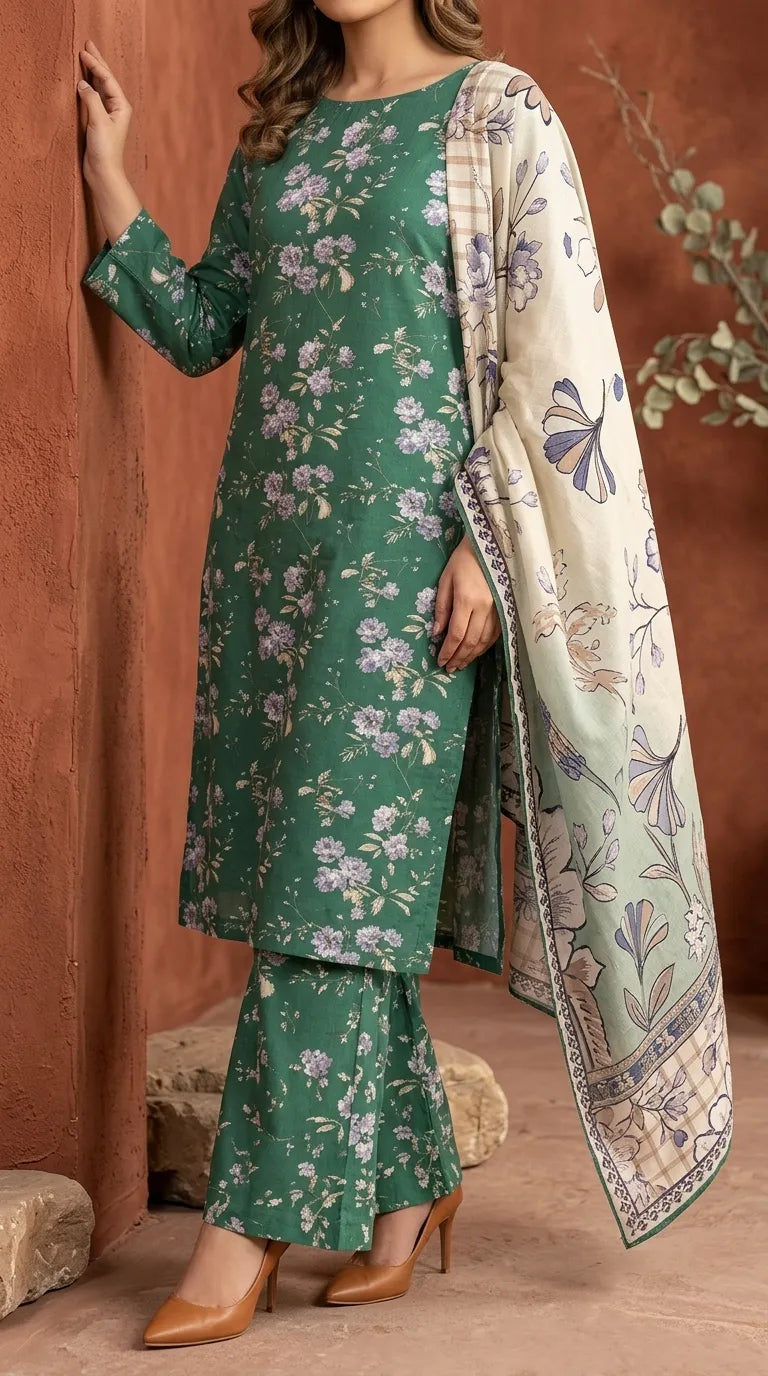 3 PC Digital Printed Lawn Suit US6191