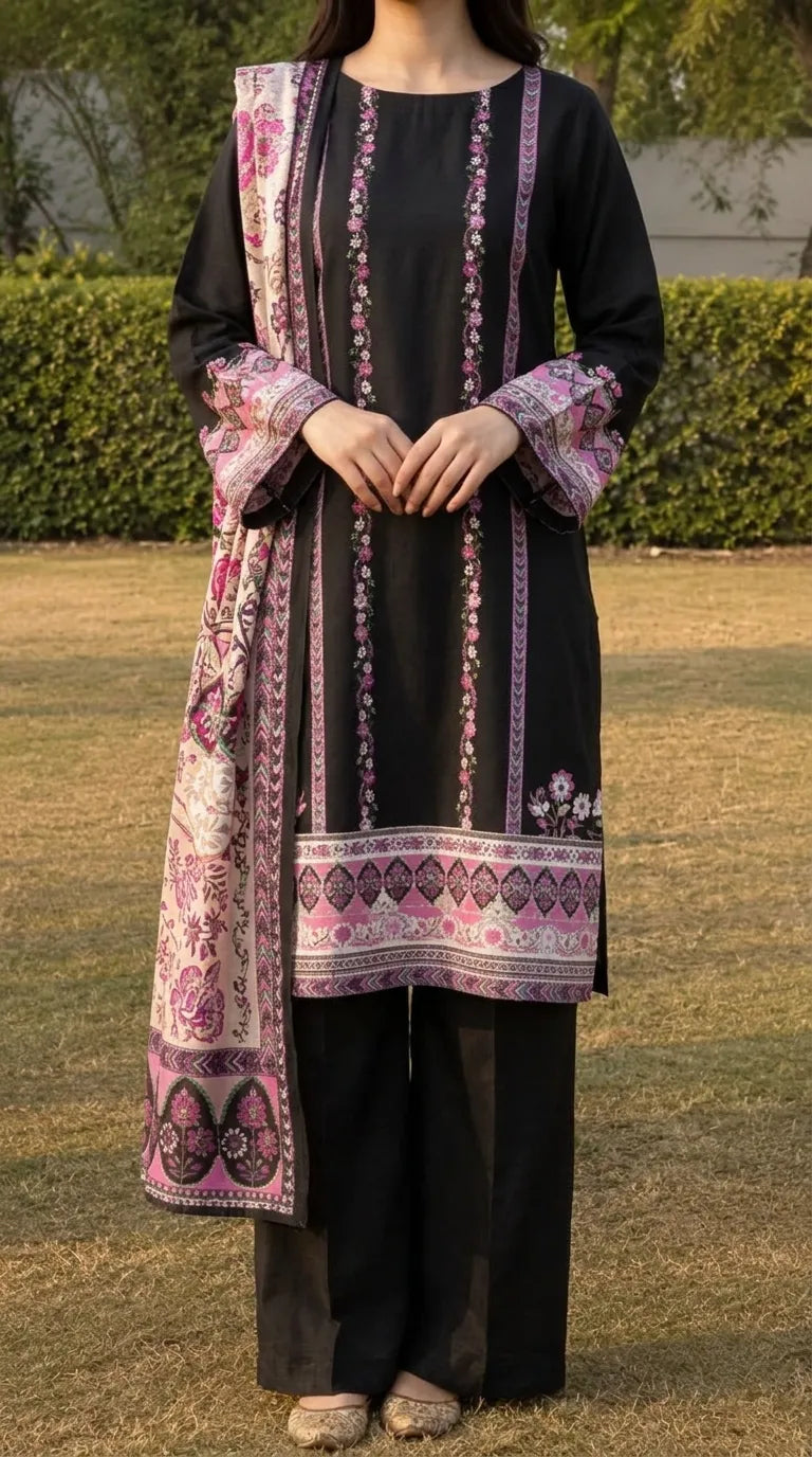3 PC Unstitched Printed Raw Silk Suit US620201