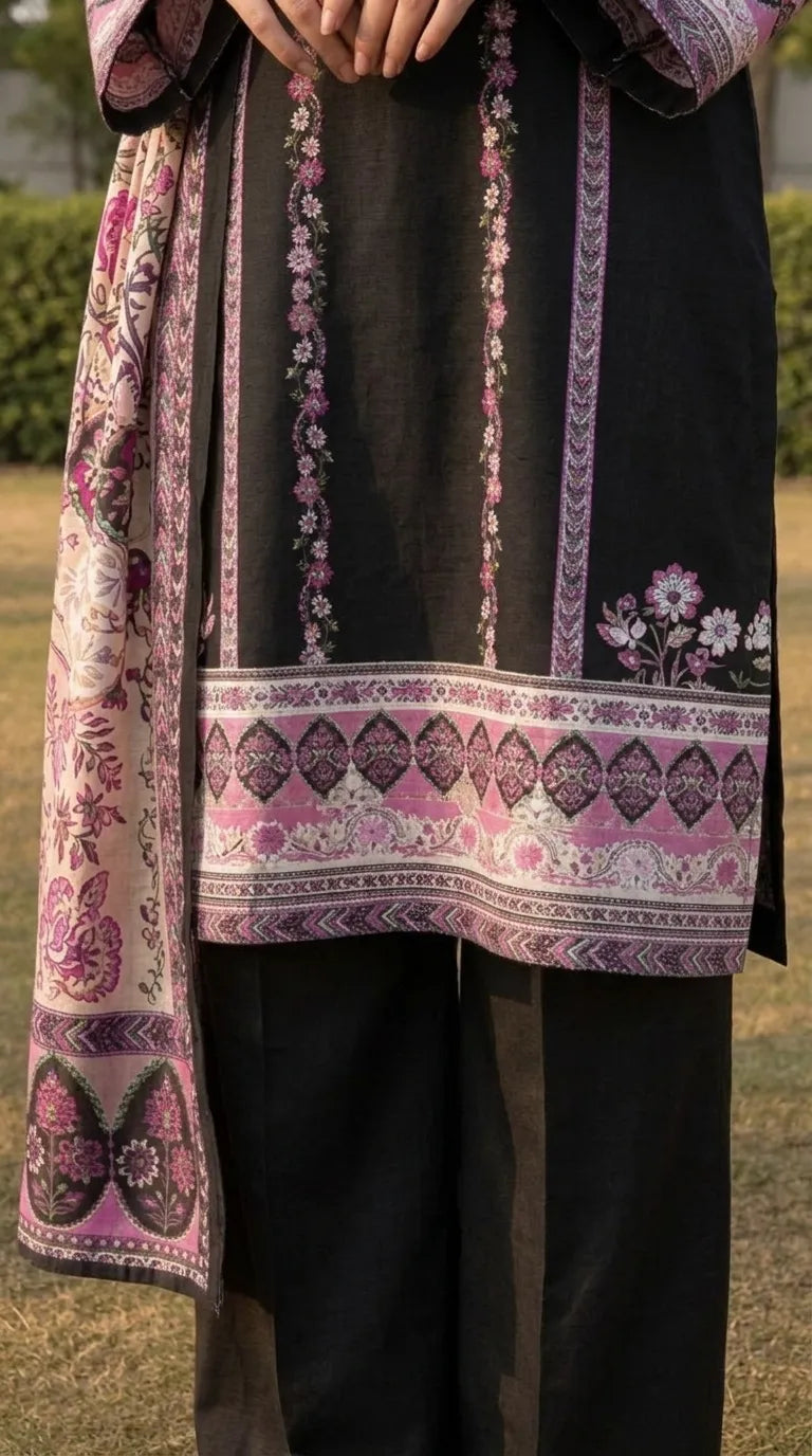 3 PC Unstitched Printed Raw Silk Suit US620201