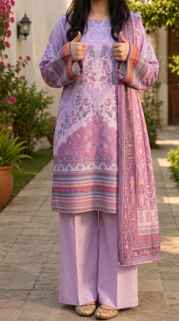 3 PC Unstitched Printed Raw Silk Suit US620323