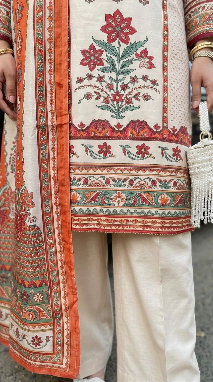 3 PC Unstitched Printed Raw Silk Suit US620462