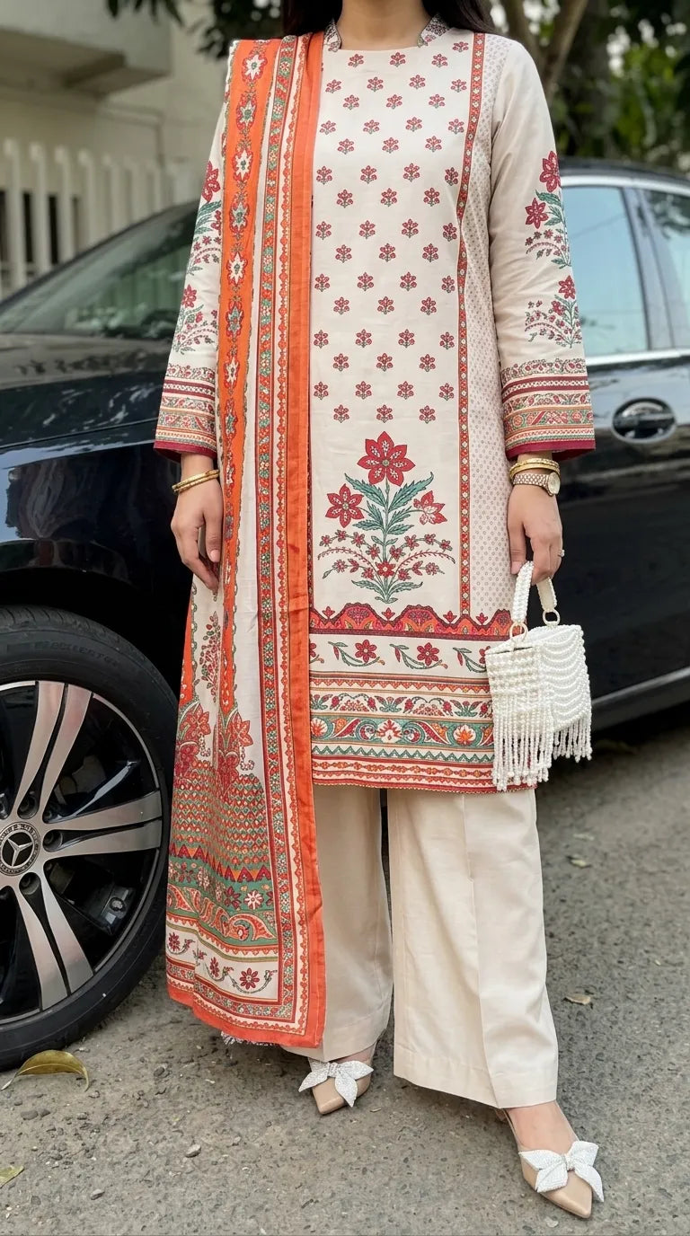 3 PC Unstitched Printed Raw Silk Suit US620462