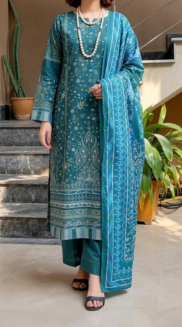 3 PC Unstitched Printed Raw Silk Suit US620517