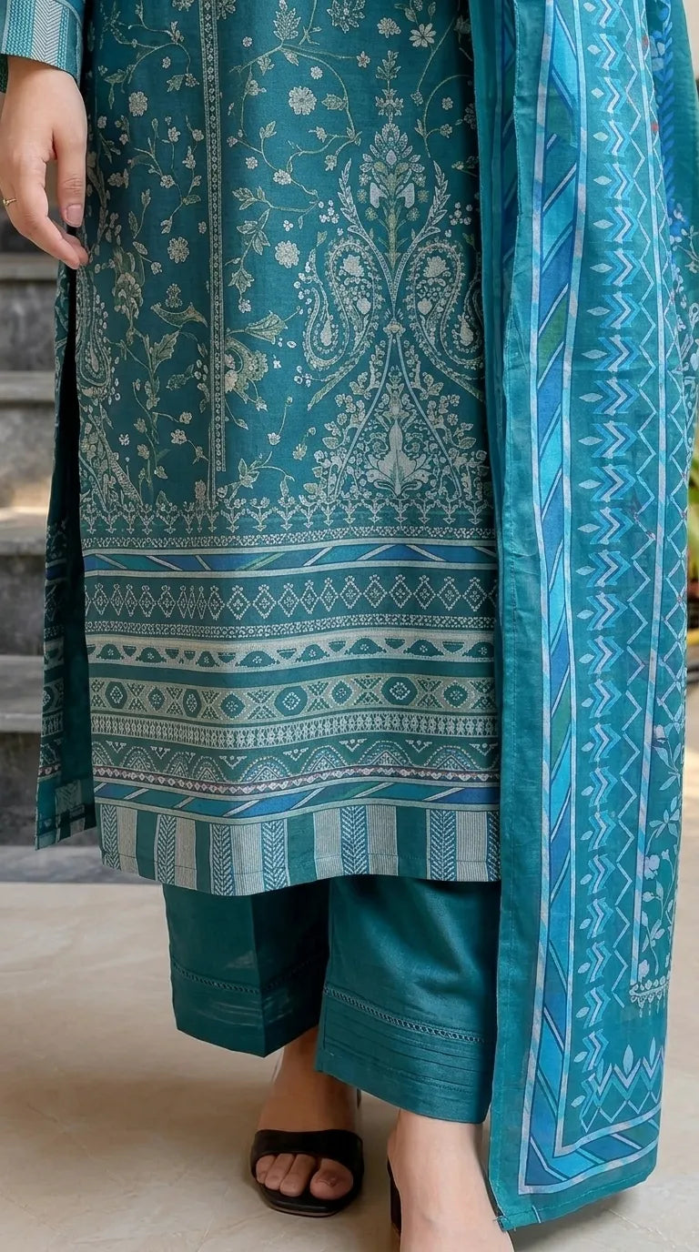 3 PC Unstitched Printed Raw Silk Suit US620517