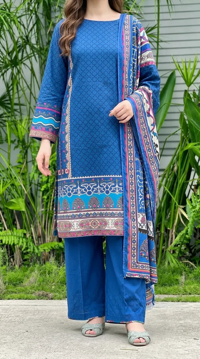 3 PC Unstitched Printed Raw Silk Suit US620612