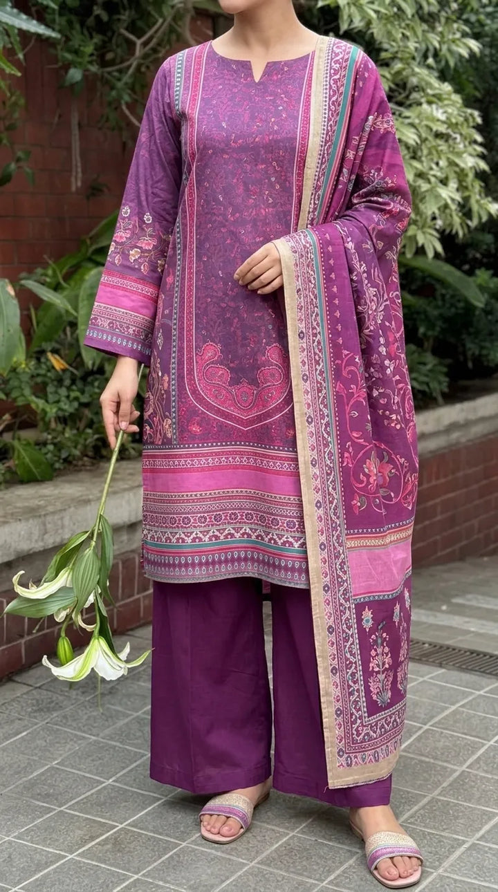 3 PC Unstitched Printed Raw Silk Suit US620805