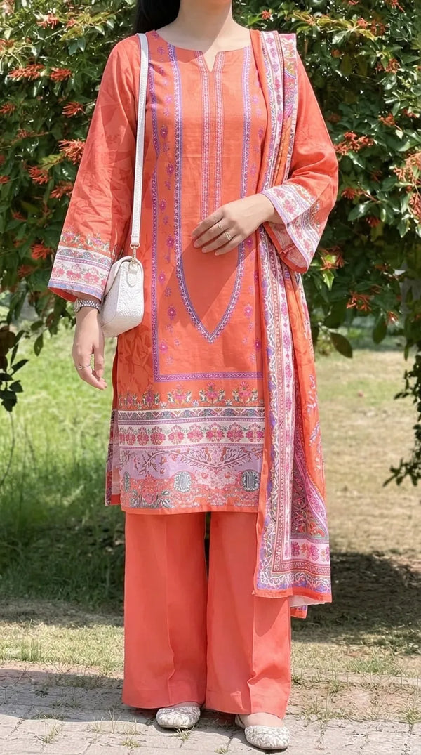 3 PC Unstitched Printed Raw Silk Suit US620925
