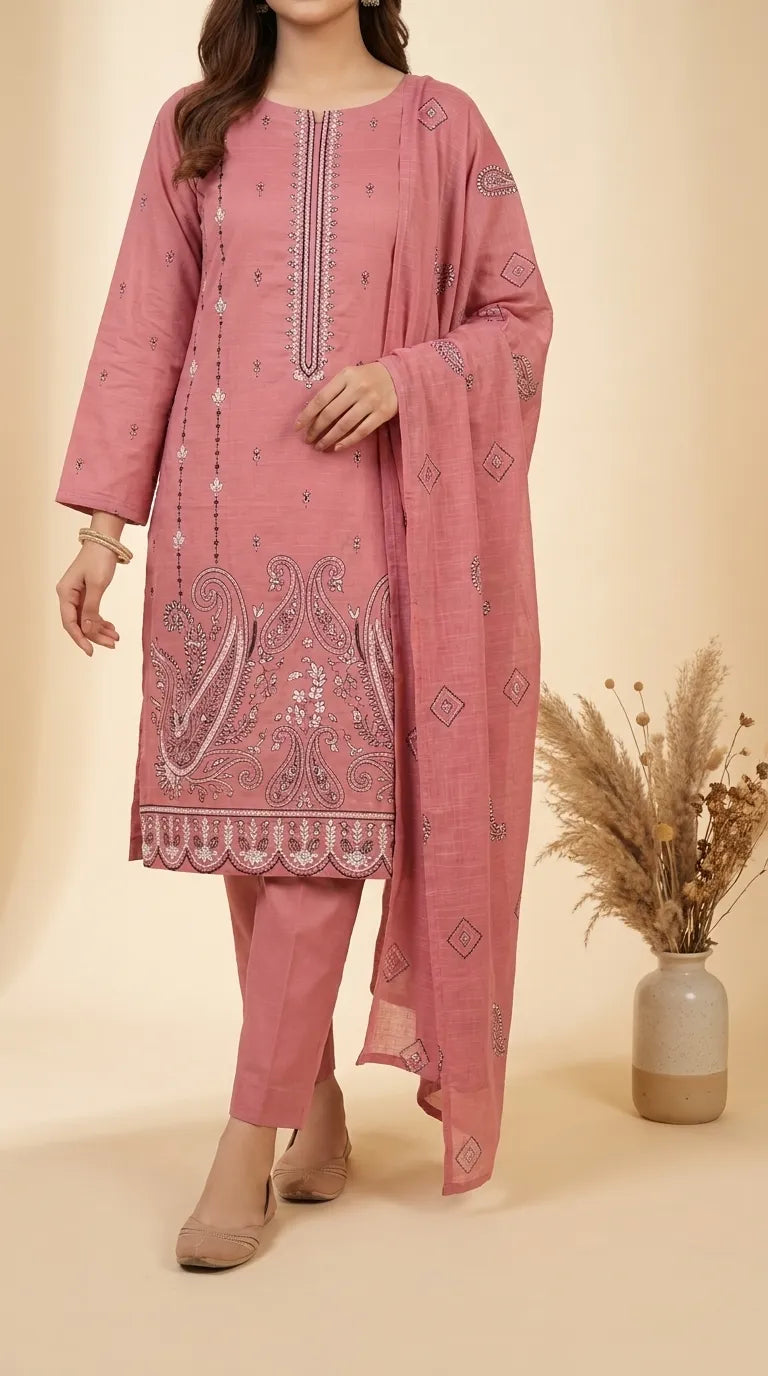 3 PC Unstitched Embellished Cambric Suit US6210B1