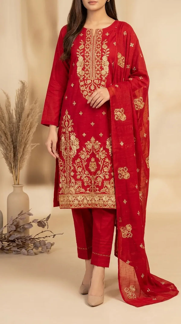 3 PC Unstitched Embellished Cambric Suit US621113