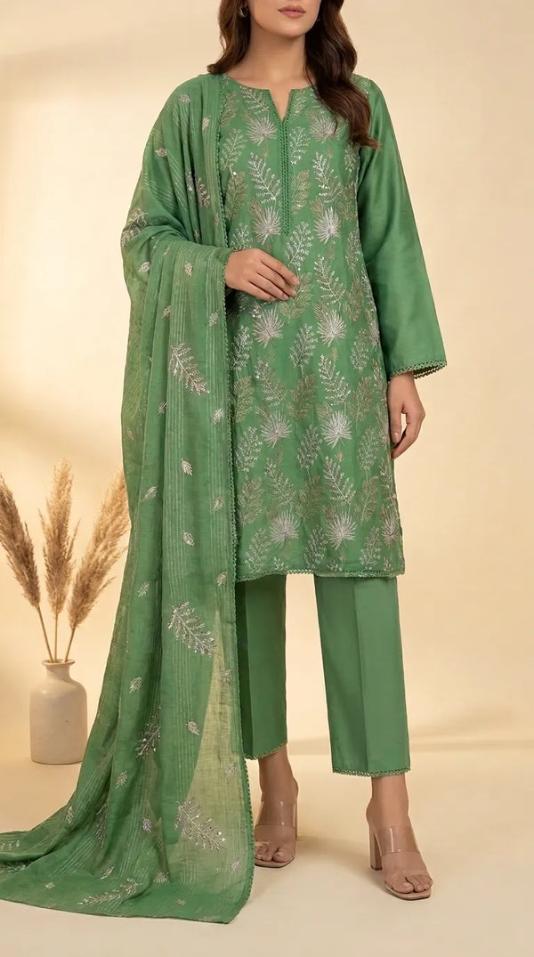 3 PC Unstitched Embroidered Cambric Suit US621811