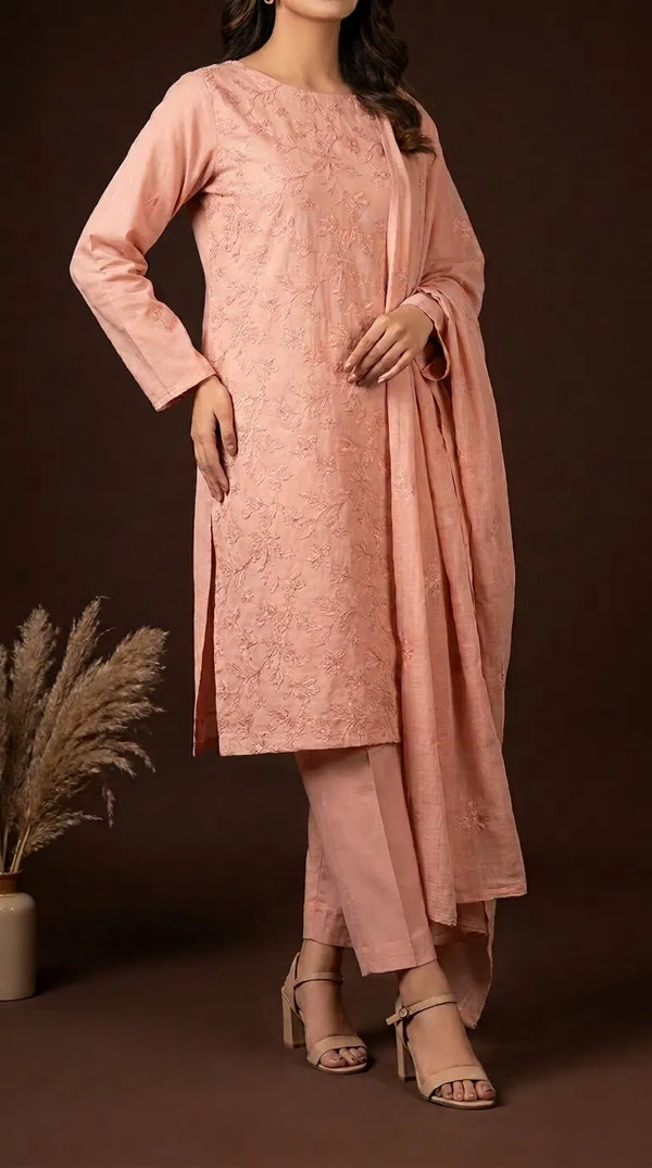 3 PC Unstitched Embroidered Cambric Suit US622018