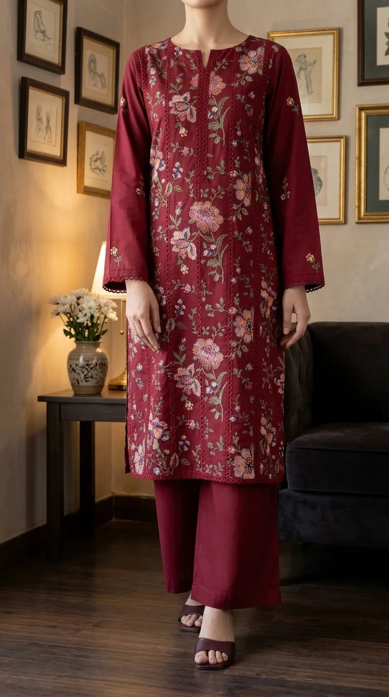 2 PC Unstitched Embellished Lawn Suit US623105