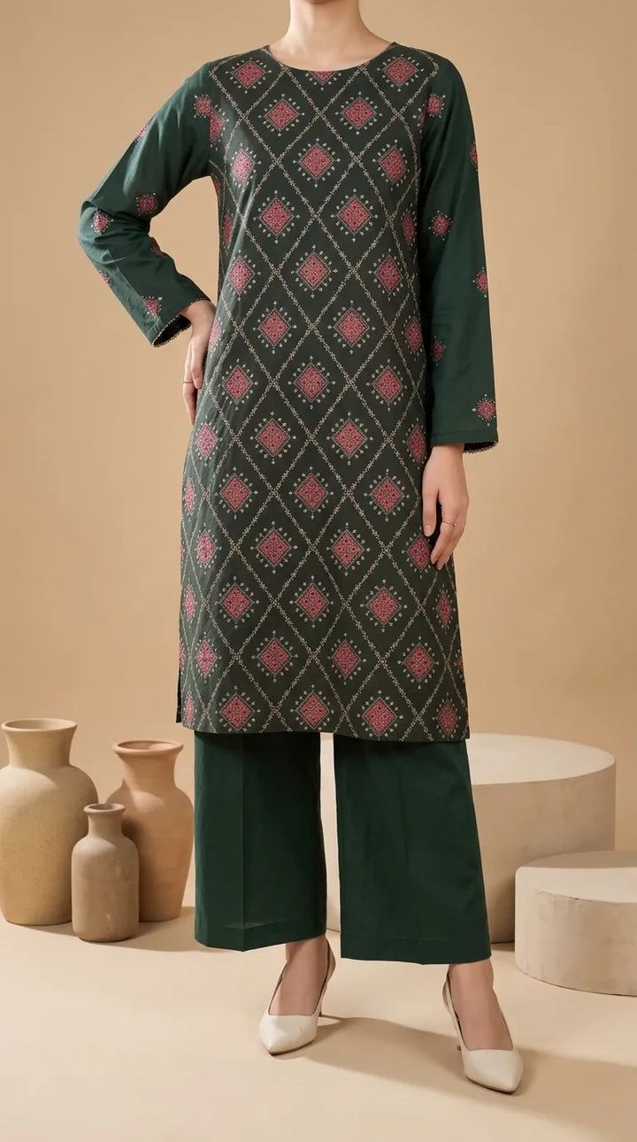 2 PC Unstitched Embellished Lawn Suit US623411