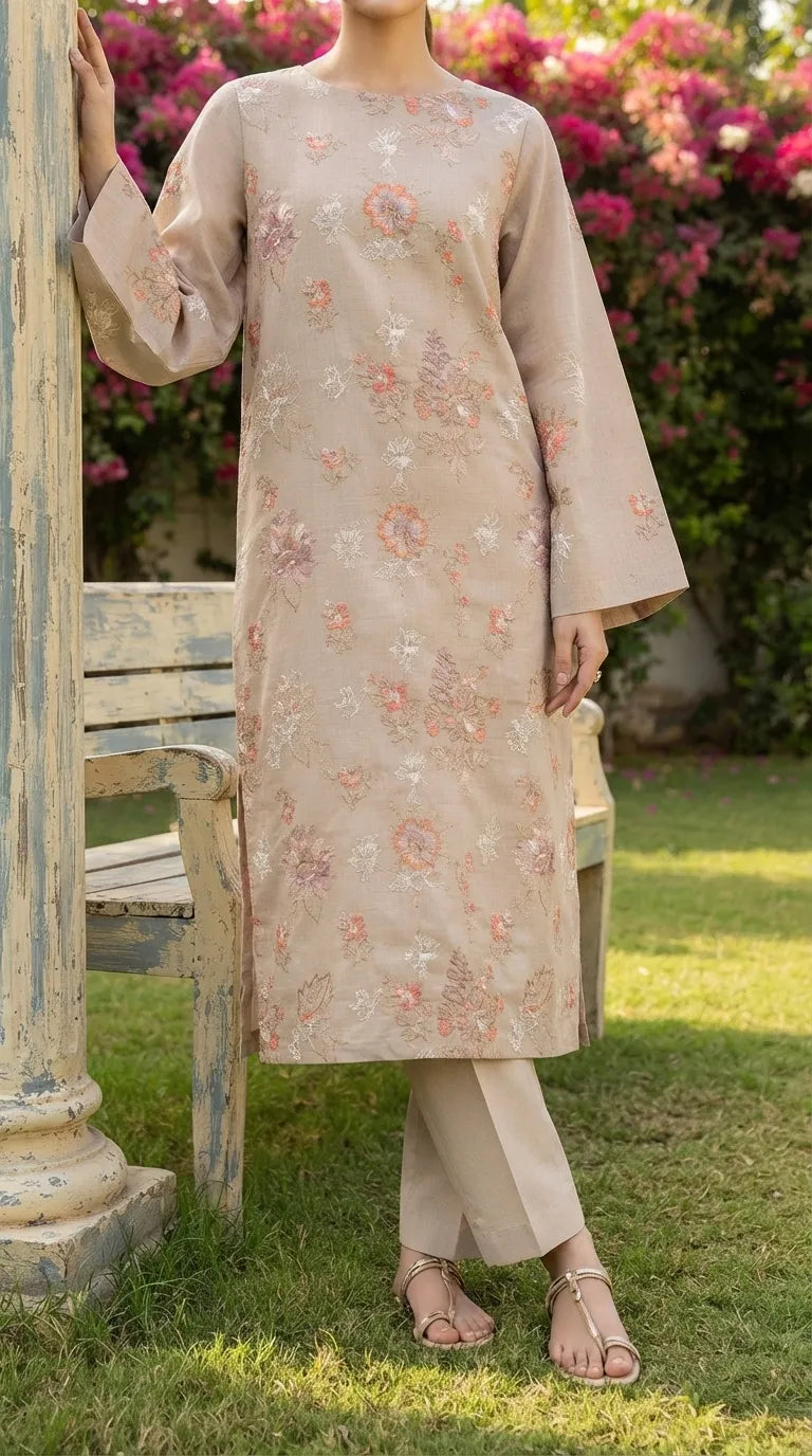 2 PC Unstitched Embellished Lawn Suit US623609