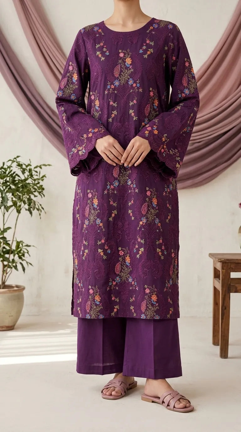 2 PC Unstitched Embellished Lawn Suit US623766