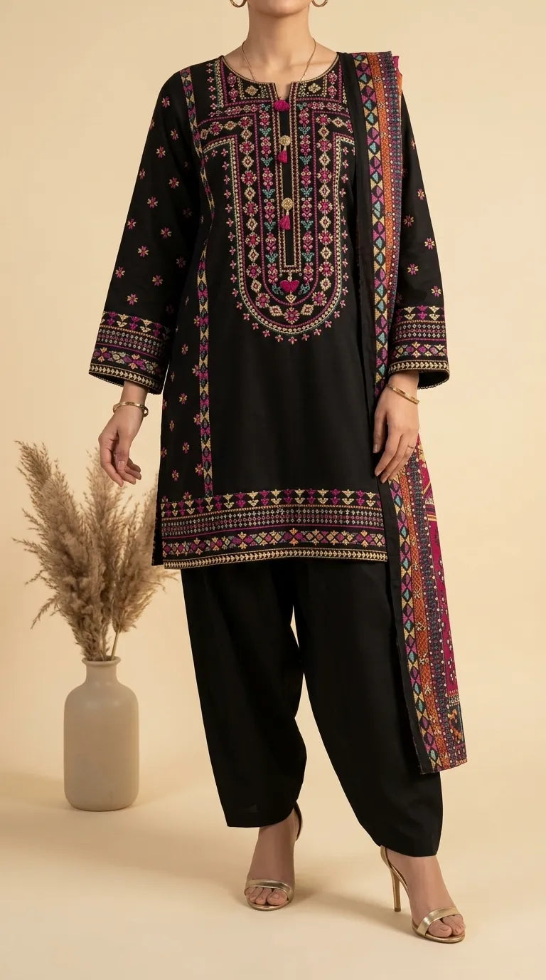 3 PC Unstitched Embellished Suit US624101