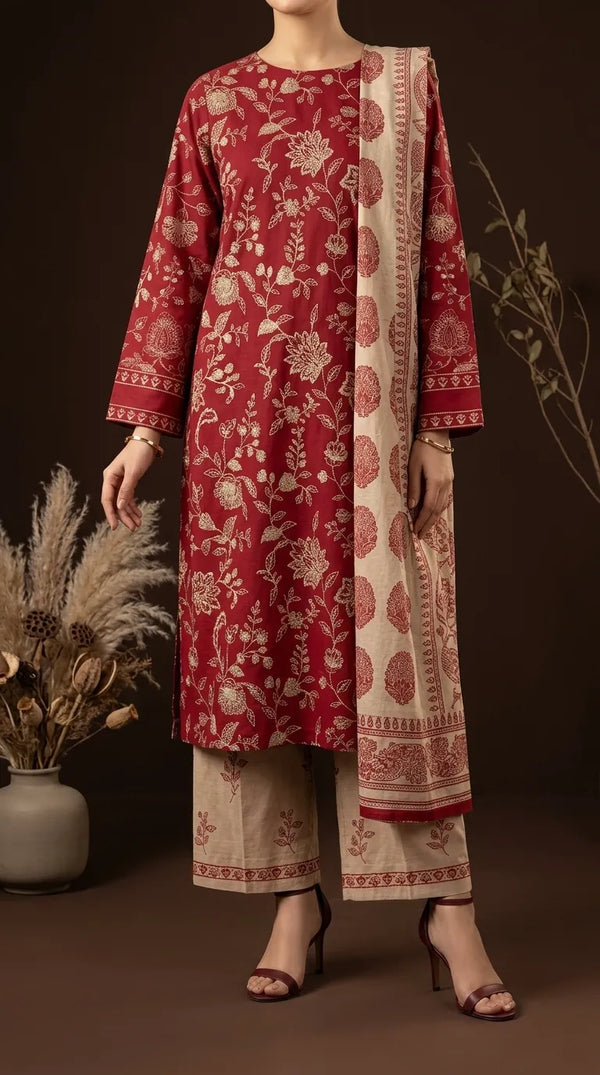 3 PC Unstitched Embellished Suit US624705