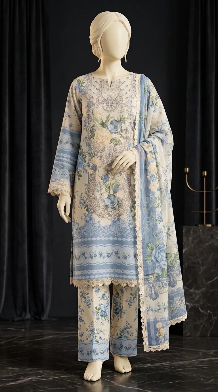 3 PC Digital Printed Lawn Suit US627512