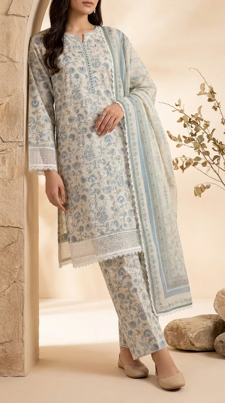 3 PC Digital Printed Lawn Suit US6305