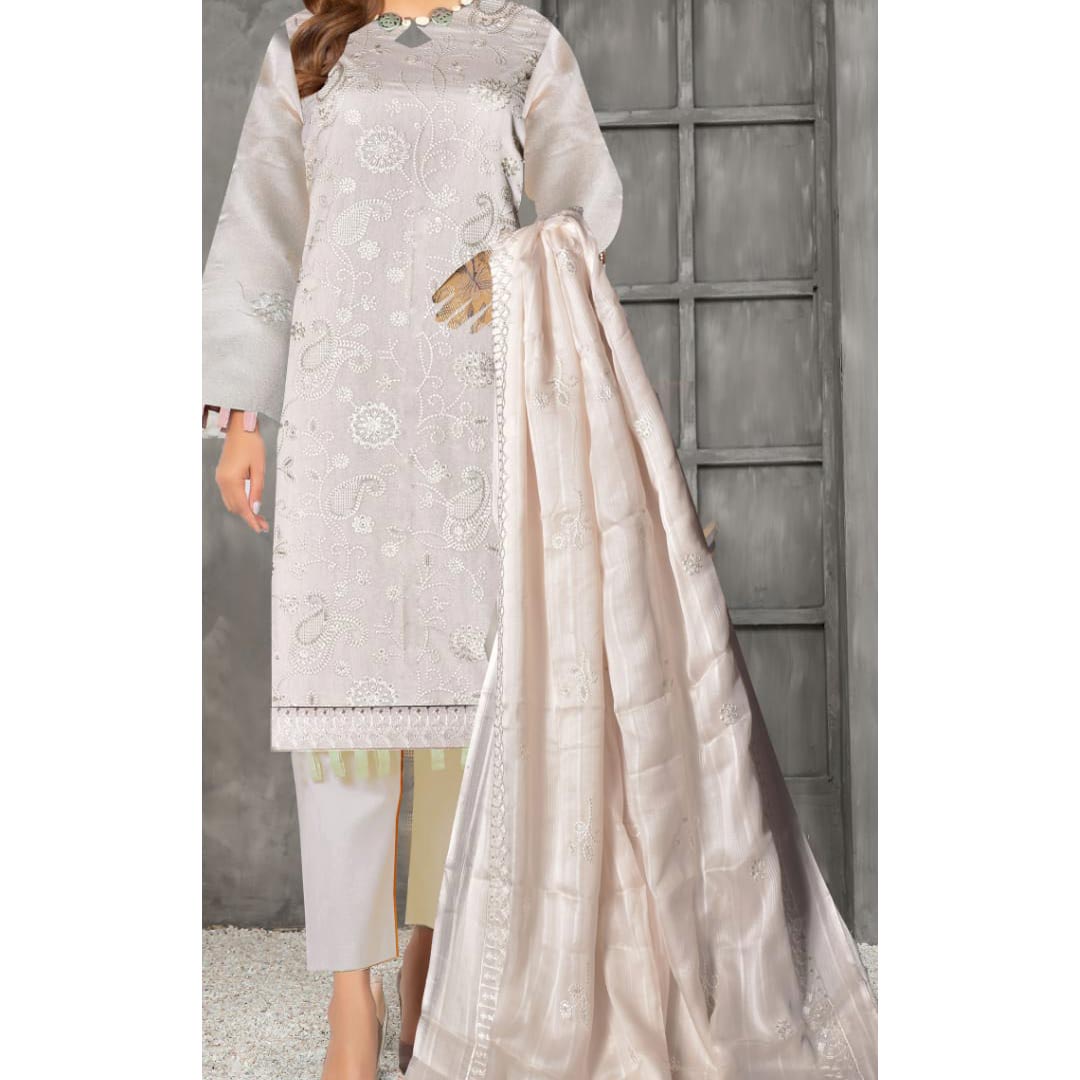 3PC- Unstitched Embroidered Cambric Suit UW5000