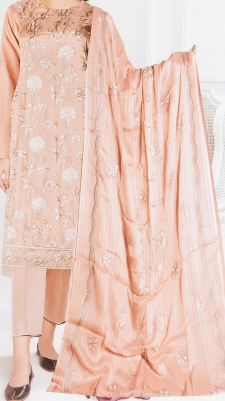 3 PC Embroidered Cambric Suit UW5004