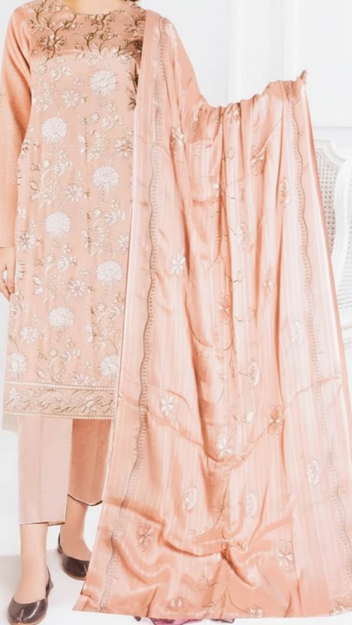 3 PC Embroidered Cambric Suit UW5004