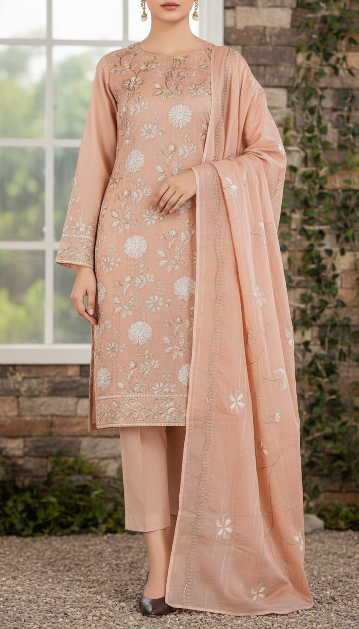 3 PC Embroidered Cambric Suit UW5004