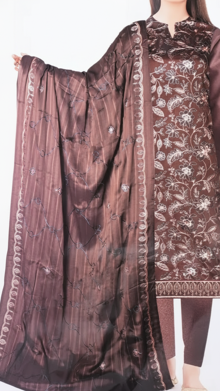 3 PC Embroidered Cambric Suit UW5006