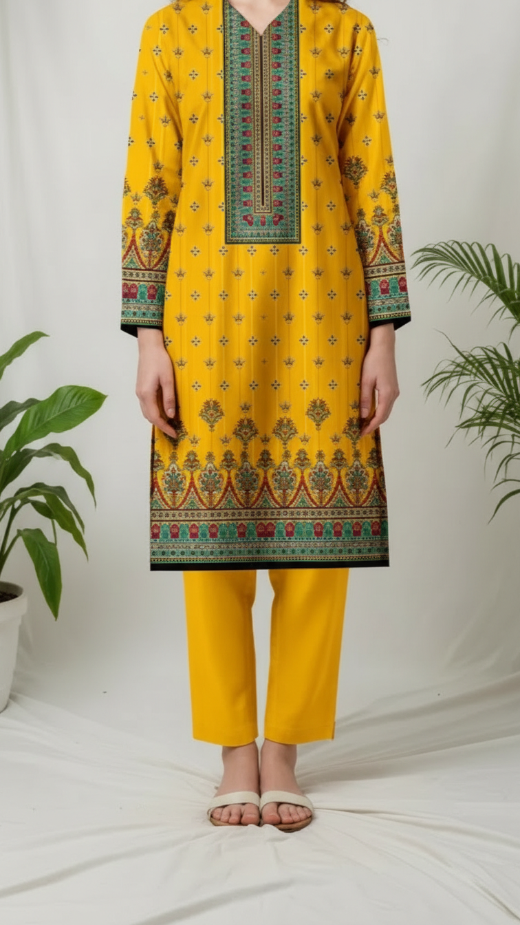 Unstitched Printed Slub Khaddar Shirt UW5010