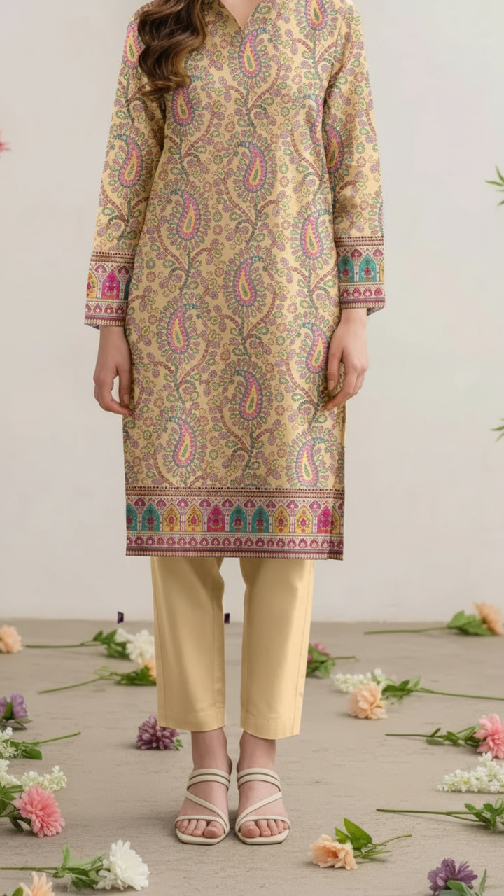 Unstitched Printed Slub Khaddar Shirt UW5012