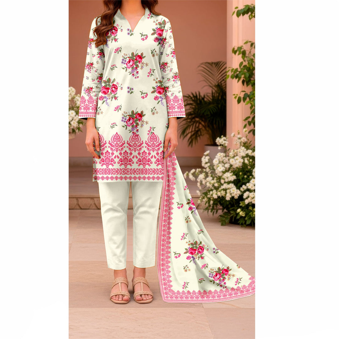 3 PC Printed Slub Khaddar Suit UW5054