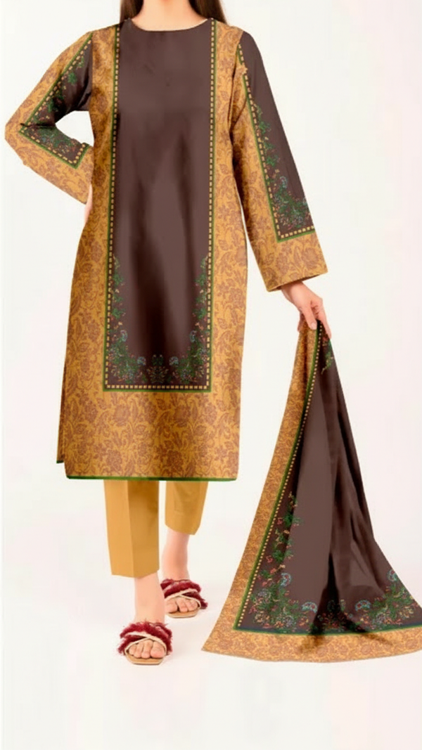 3 PC Printed Slub Khaddar Suit UW5057