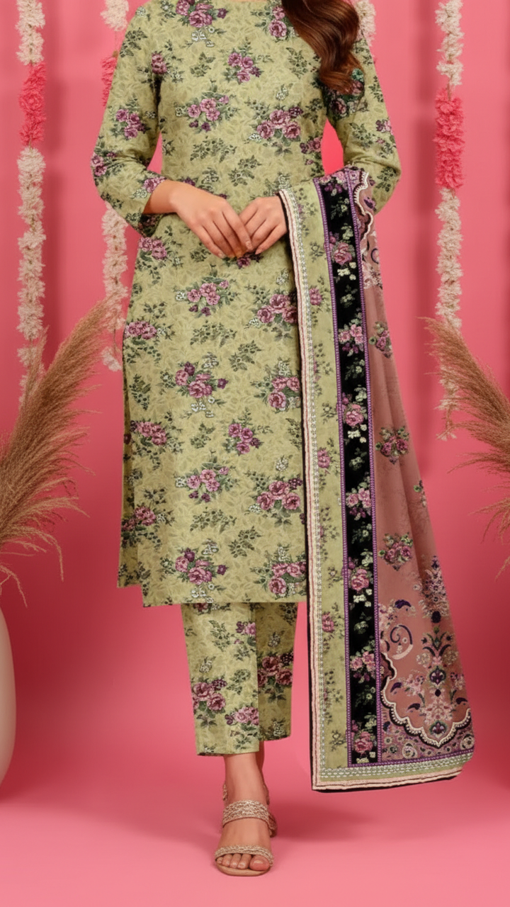 3 PC Printed Slub Khaddar Suit UW5058