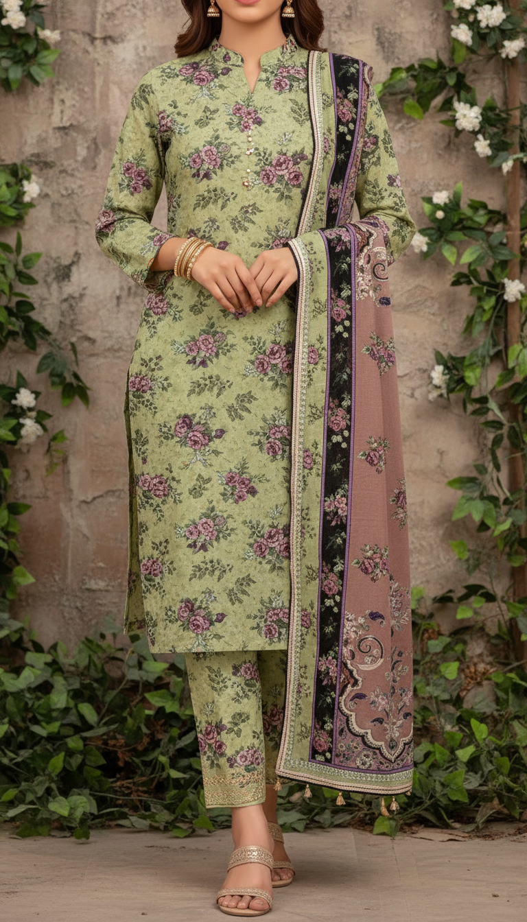 3 PC Printed Slub Khaddar Suit UW5058