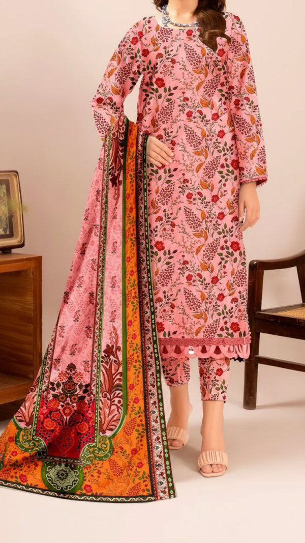 3 PC Printed Slub Khaddar Suit UW5059