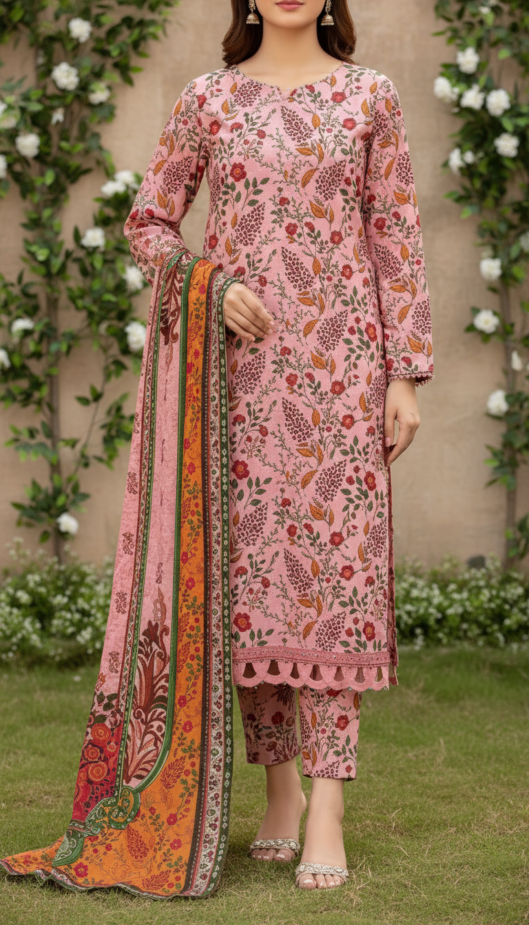 3 PC Printed Slub Khaddar Suit UW5059