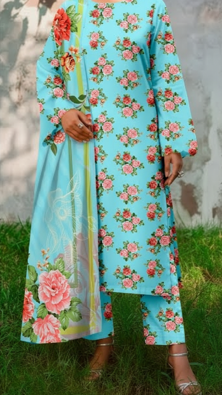 3 PC Printed Slub Khaddar Suit UW5060