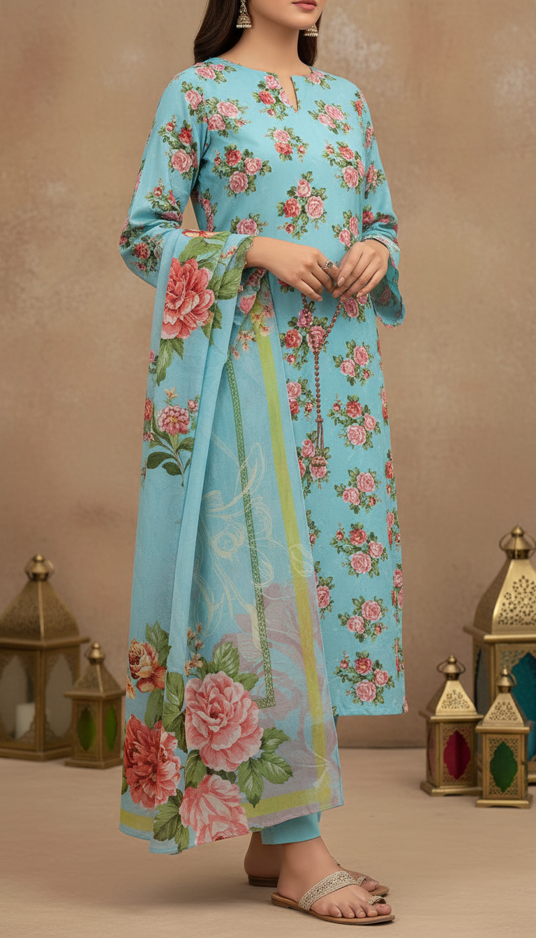 3 PC Printed Slub Khaddar Suit UW5060