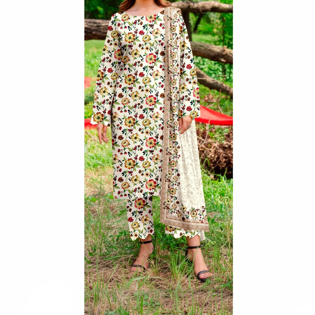 3 PC Printed Slub Khaddar Suit UW5061
