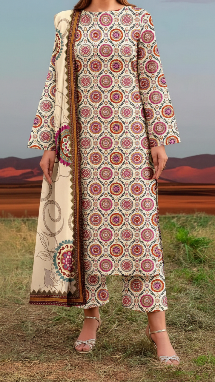 3 PC Printed Slub Khaddar Suit UW5062