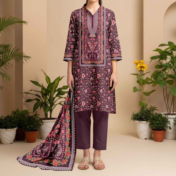 3PC- Unstitched Printed Cotton Cambric suit UW5065