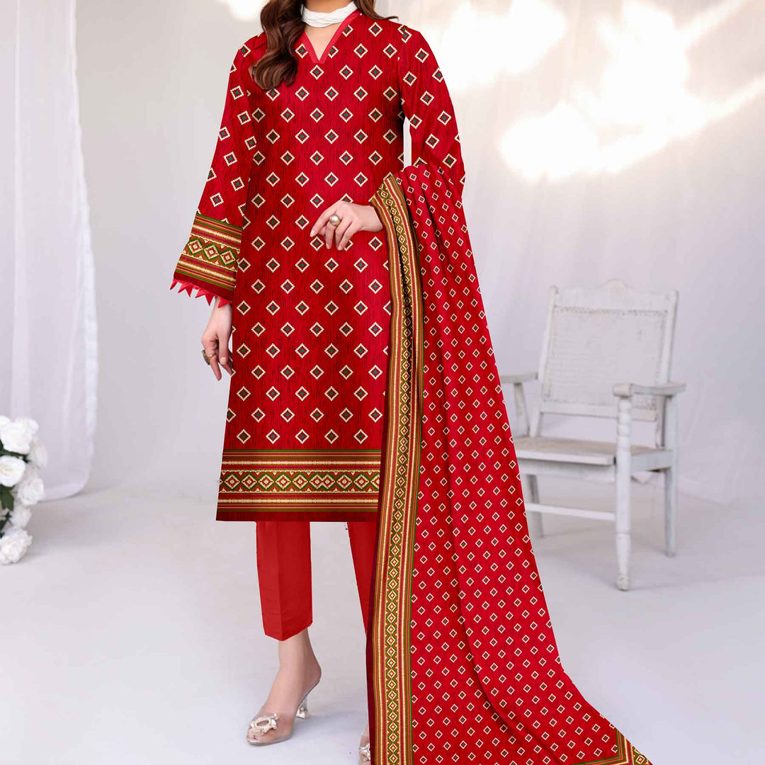 3PC- Unstitched Printed Cotton Cambric suit UW5069