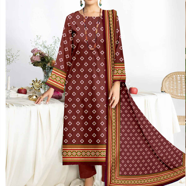 3PC- Unstitched Printed Cotton Cambric suit UW5070