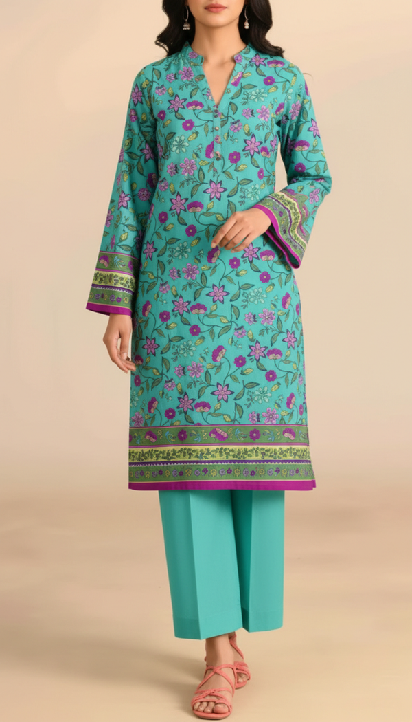 2PC- Unstitched Printed Cotton Cambric suit UW5072