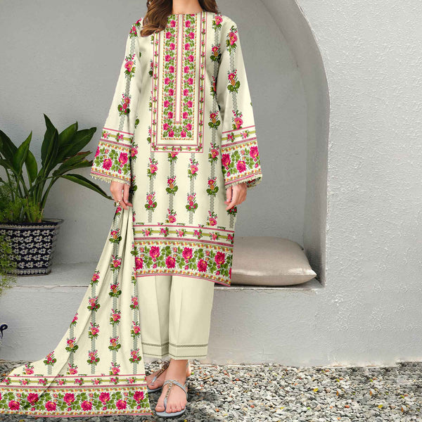 3PC- Unstitched Printed Cotton Cambric suit UW5073
