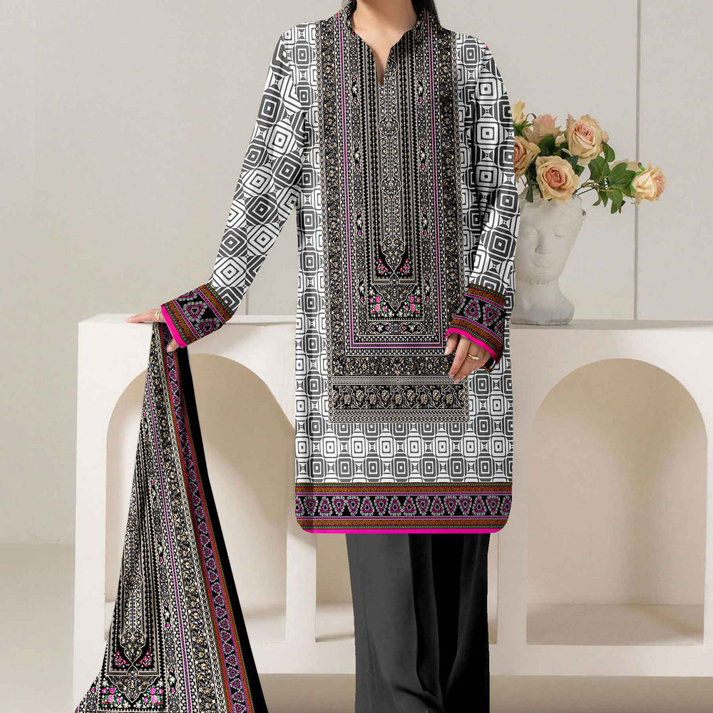 3PC- Unstitched Printed Cotton Cambric suit UW5085