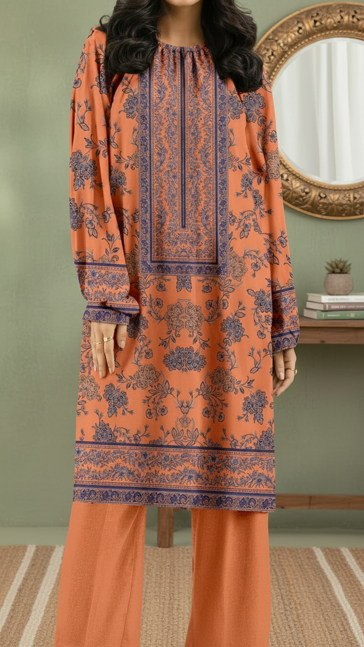 2PC- Unstitched Printed Cotton Cambric suit UW5086